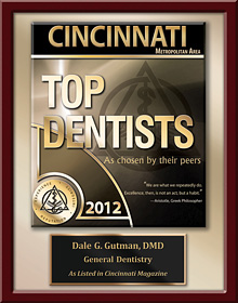 Dr. Gutman was voted a top dentist in 2012 as listed in Cincinnati Magazine